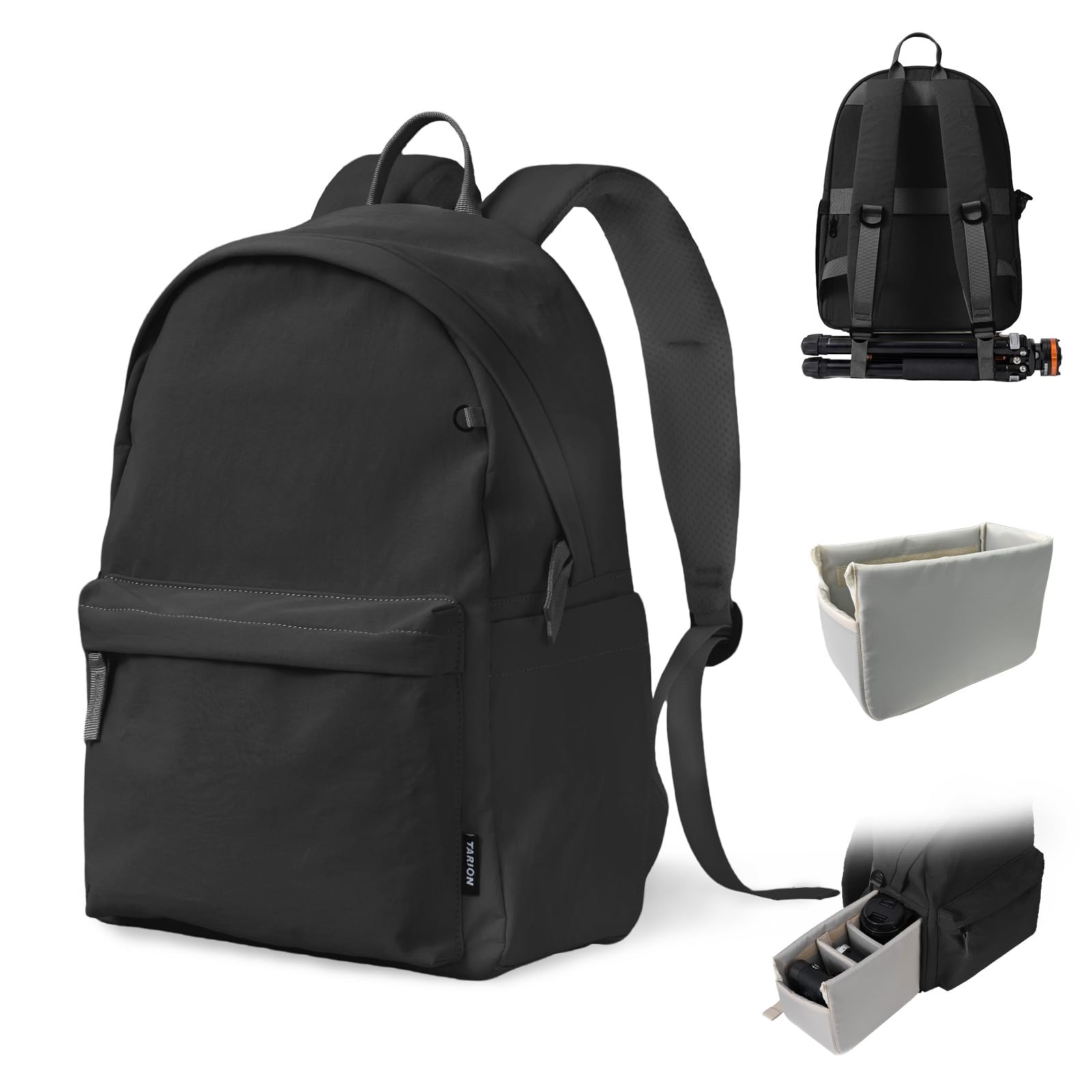 TARION Zaino Fotografico Borsa Fotografica: Zaino Fotocamera per Tutti i Giorni Casuale Leggra con Scomparto per Laptop da 14 pollici per Fotografia Reflex ONCE IT 15 (Nero)