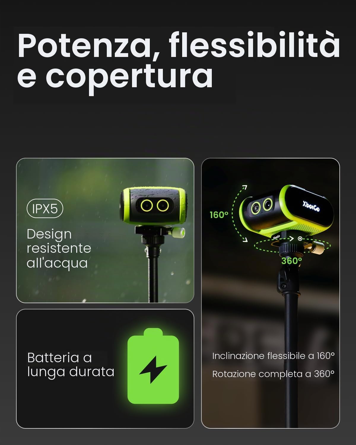 XbotGo Falcon 4K AI Sport Fotocamera con tracciamento automatico - Calcio & Pallacanestro per squadre, Action Cam con streaming live senza ABO, doppia fotocamera, fino a 4,5 ore di registrazione