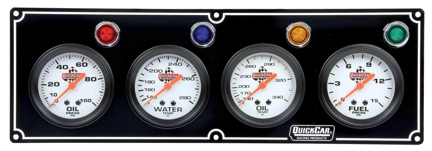 4 Gauge Panel by QuickCar Racing Products – Stock, Silver, Black, Model 61-6721