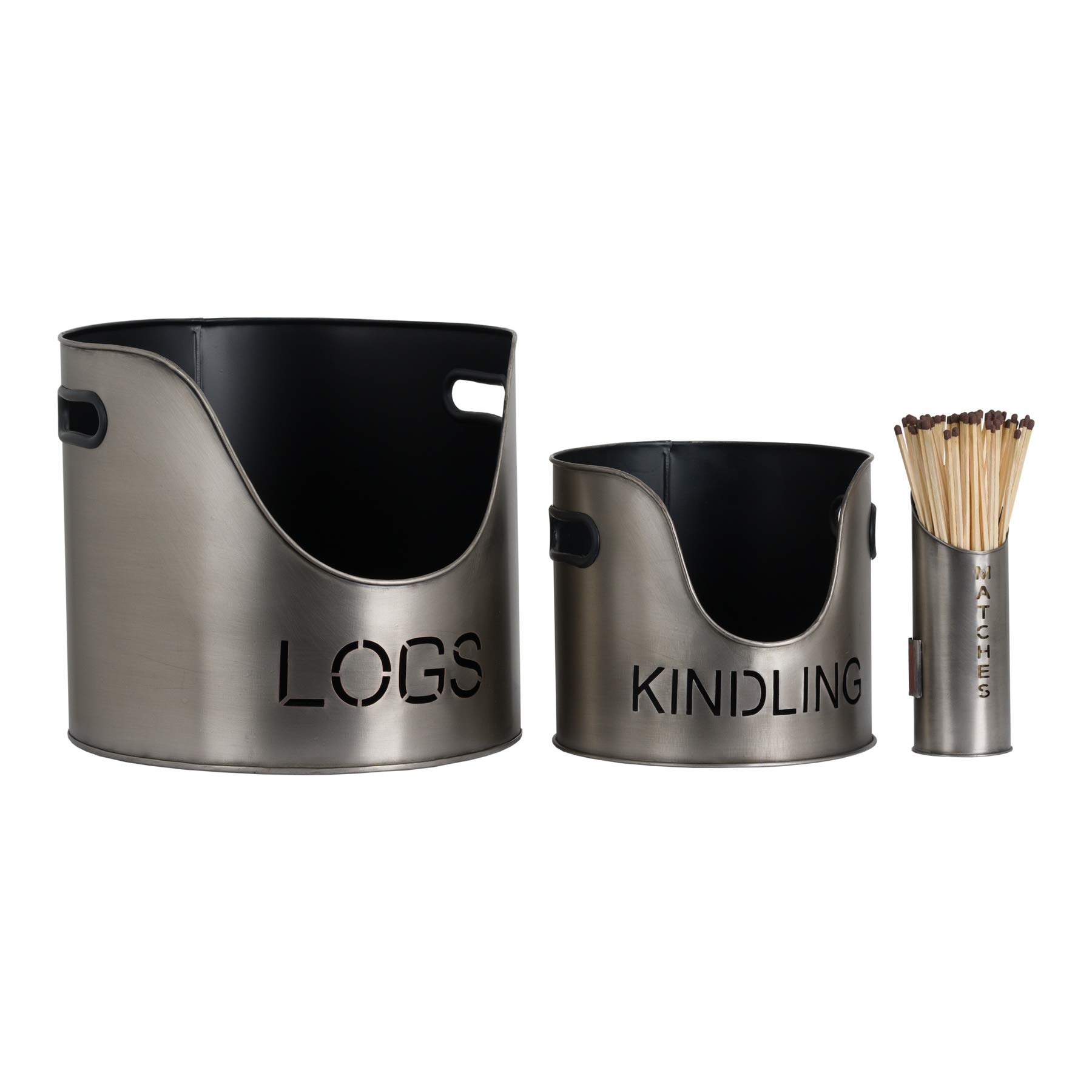Hill 1975 Log's & Kindling Buckets + Matchstick Holder In Aged Pewter
