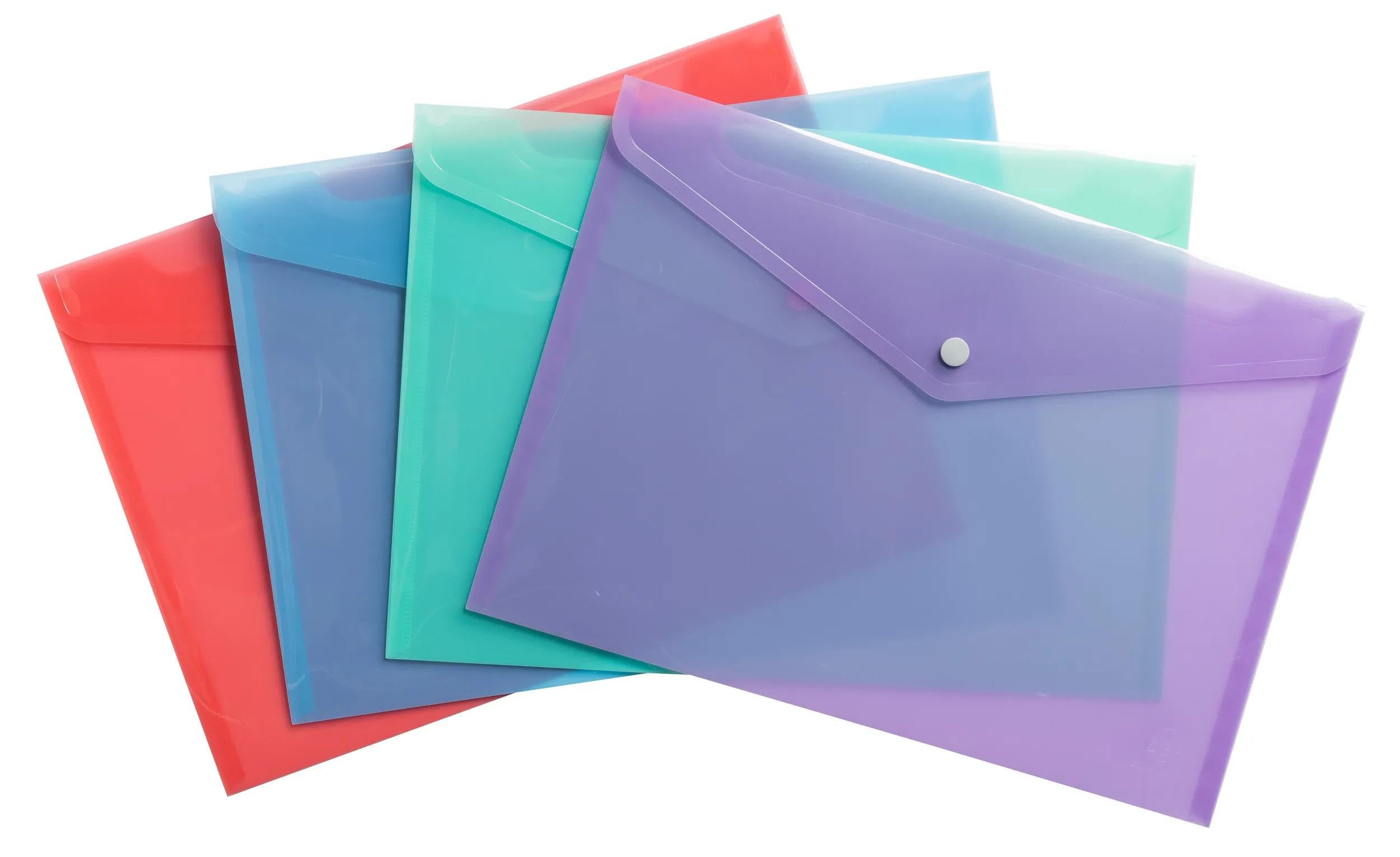 Exacompta - Ref 35450E - Pack of 4 Pockets with Press Stud Closure with Flap - Chromaline Pastel - Dimensions: 33 x 23 cm - FT to File A4 - Pastel Blue, Coral, Purple, Pastel Green