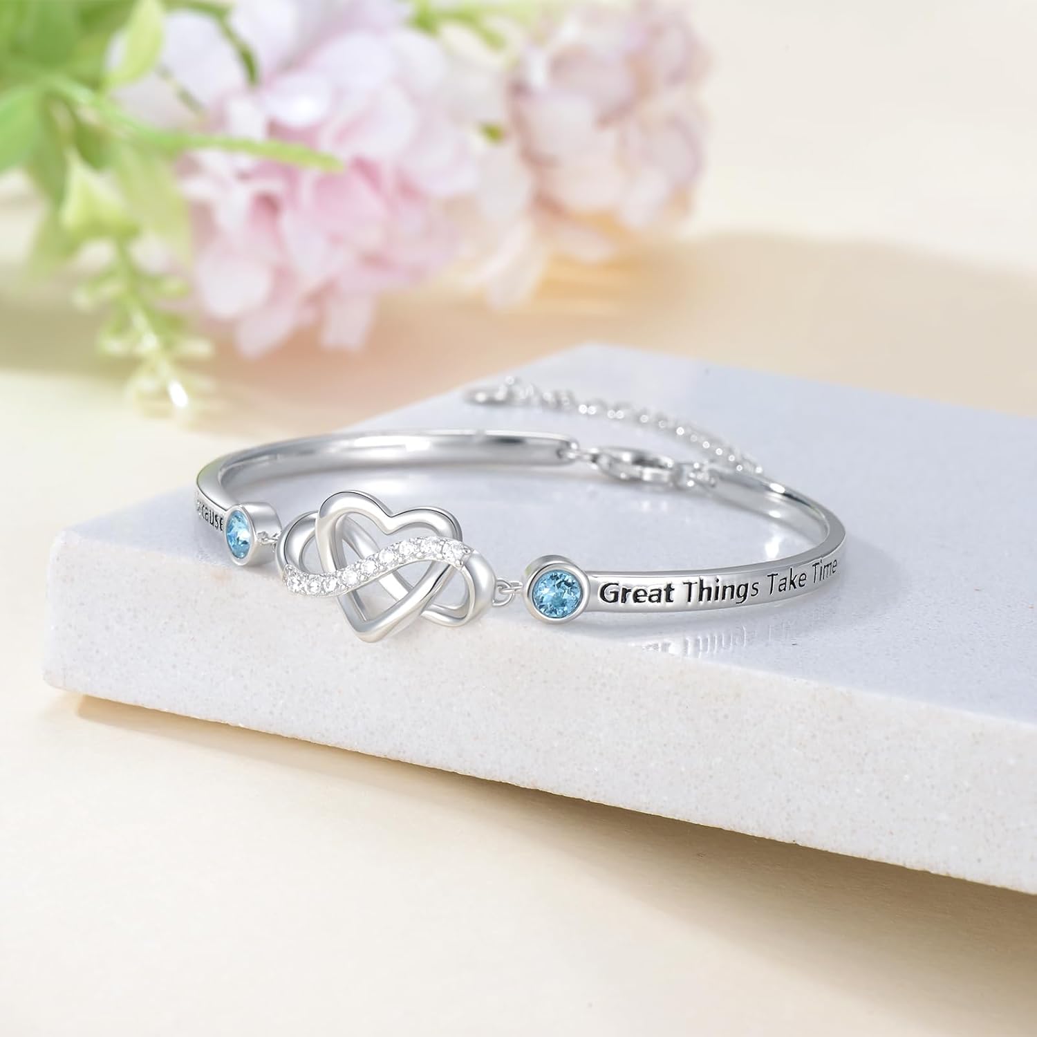 AOBOCO 925 Sterling Silver Adjustable Infinity Heart Bangle Bracelet for Sister Best Friend Daughter Mom Grandma Granddaughter Daughter in Law Godmother Goddaughter Stepmom Stepdaughter