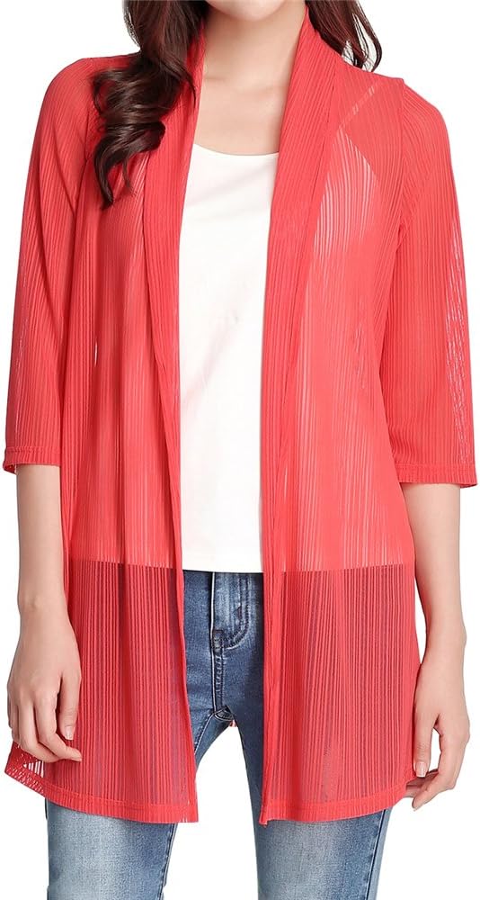 THIN MORE Women's Cardigans Sweaters for Women Summer Lightweight 14W Watermelon Red