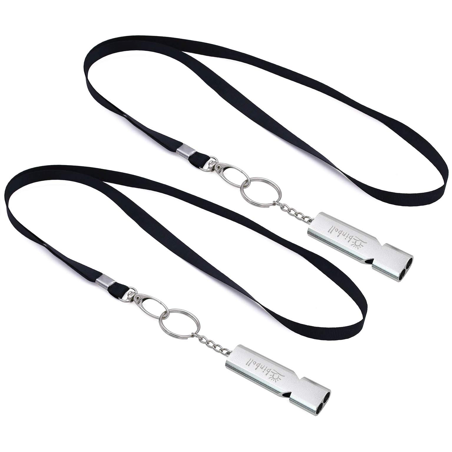 binboll Double-Tube Whistle Aluminum Alloy Survival Whistle with Necklace for Outdoor Needs Sports Referee Emergency(silver-4pack)