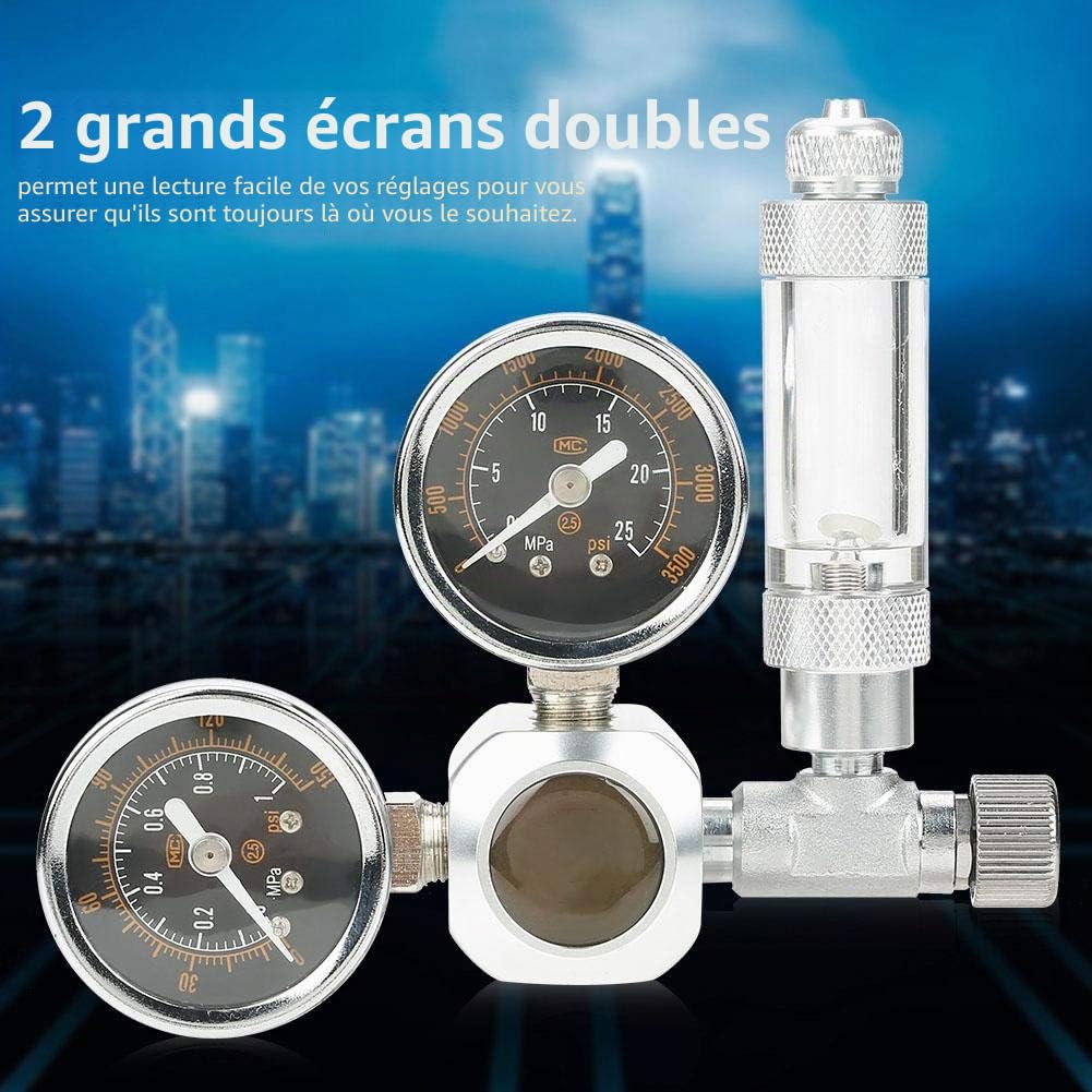 Régulateur de CO2 pour Aquarium Doseur de CO2 pour Aquarium Double de CO2 pour système aquatique à pression réglable avec comptables et clapet anti-retour(W21.8)