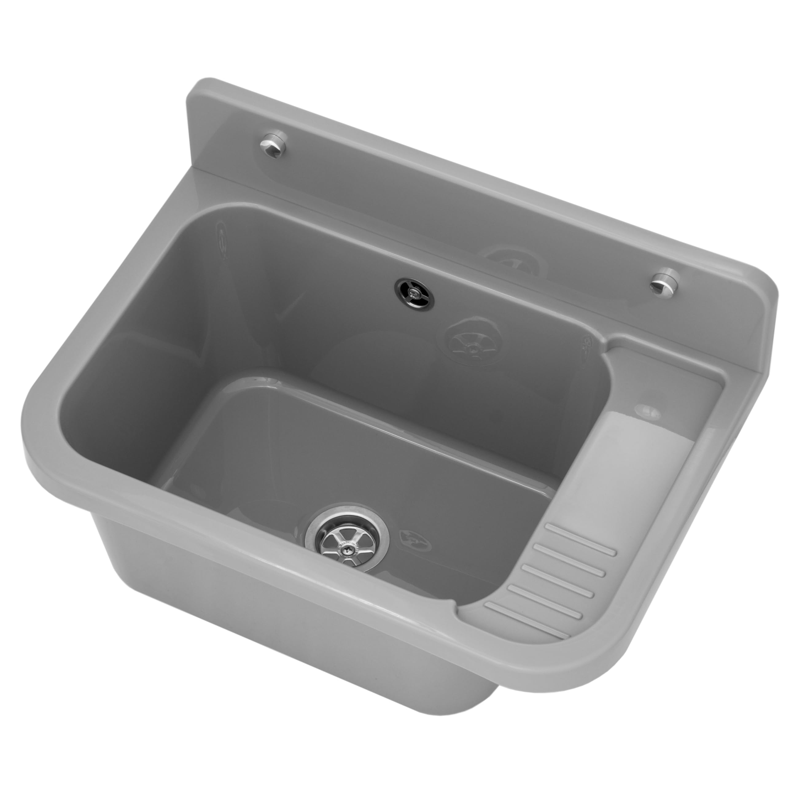 Granitan Ausgussbecken für Garage Keller Werkstatt und Waschküche - Universal Waschtrog Set mit Siphon - Waschbecken mit Abtropfschale Wandmontage aus Polypropylen - 50x34x31 cm - Grau - Figo