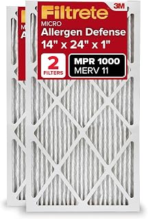 Filtrete 14x24x1 AC Furnace Air Filter, MERV 11, MPR 1000, Micro Allergen Defense, 3-Month Pleated 1-Inch Electrostatic Air Cleaning Filter, 2 Pack (Actual Size 13.81 x 23.81 x 0.81 in)
