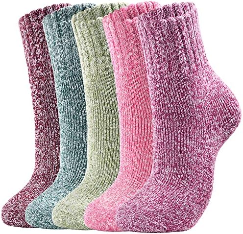 Clothclose 5 Pairs Wool Socks - Winter Warm Wool Socks For Women/Men, Super Soft Crew Socks Boot Socks for Women, Thick Knit Cabin Cozy Wool Socks Gifts For Women