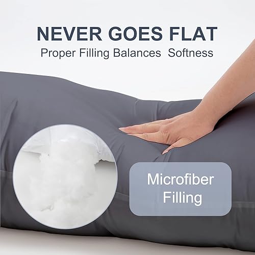 Vista 3 de DOWNCOOL Almohada grande de cuerpo completo, transpirable, para los que duermen de lado, suave, larga, para adultos, 20 x 54 pulgadas, color gris