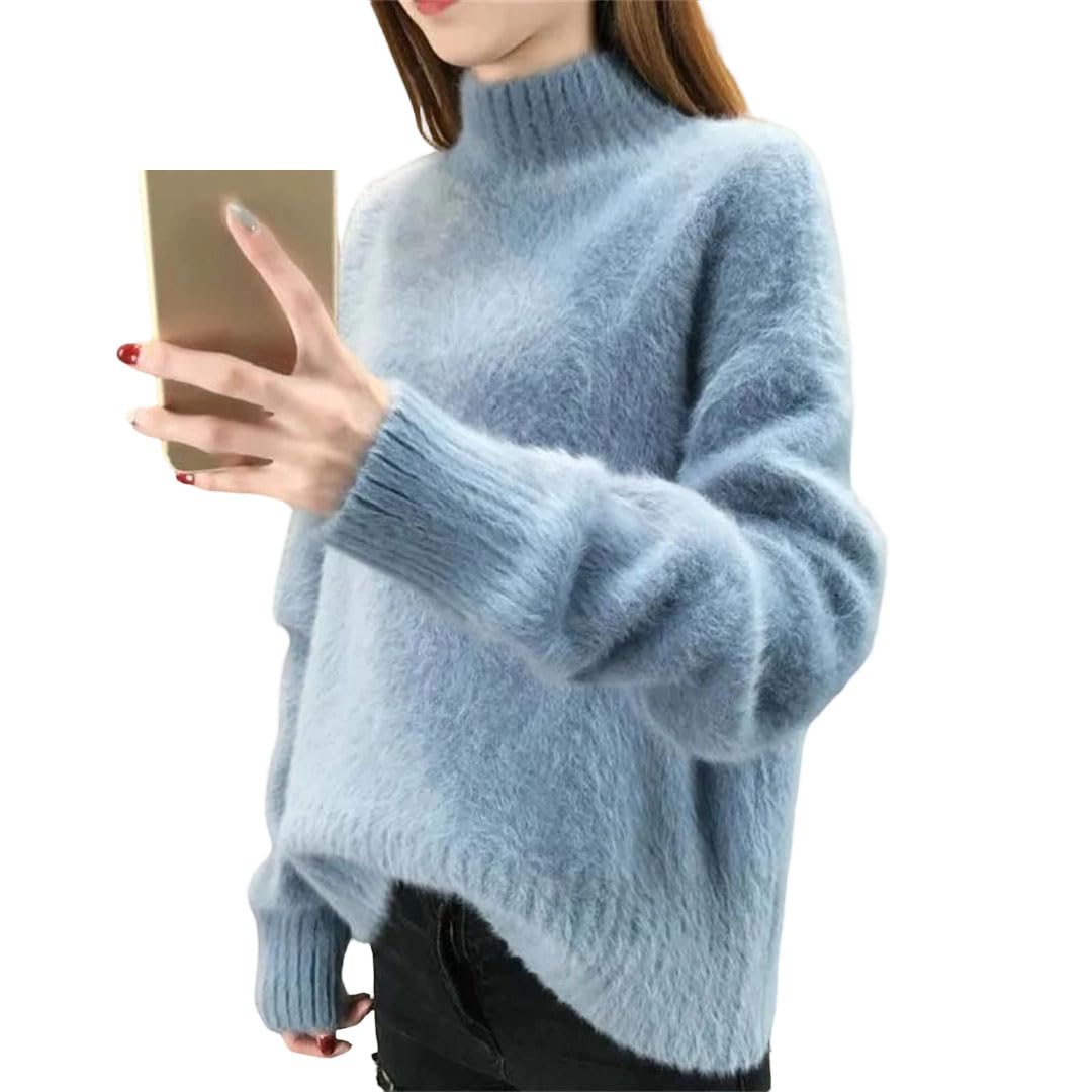 Womens Warm Mohair Turtleneck Pullover Sweater Fall Winter Loose Fit Jumper