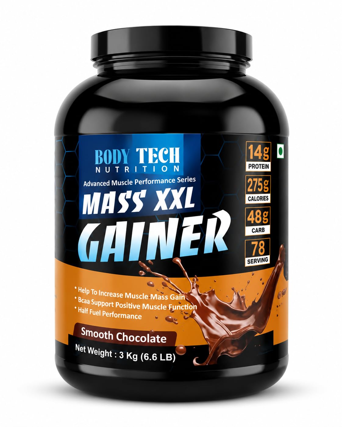 Mass XXL Gainer Smooth Chocolate, 3Kg (6.6 Lb) | 14g Protein 275 Calories 48g Carbs per Serving | Weight & Mass Gain Formula-image-25