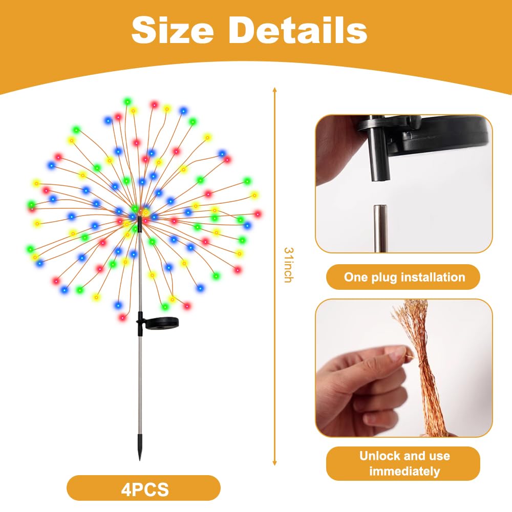 XEERUN Solar Garden Lights Outdoor, 4PCS Solar Firework Garden Lights, 8 Modes - Image 2