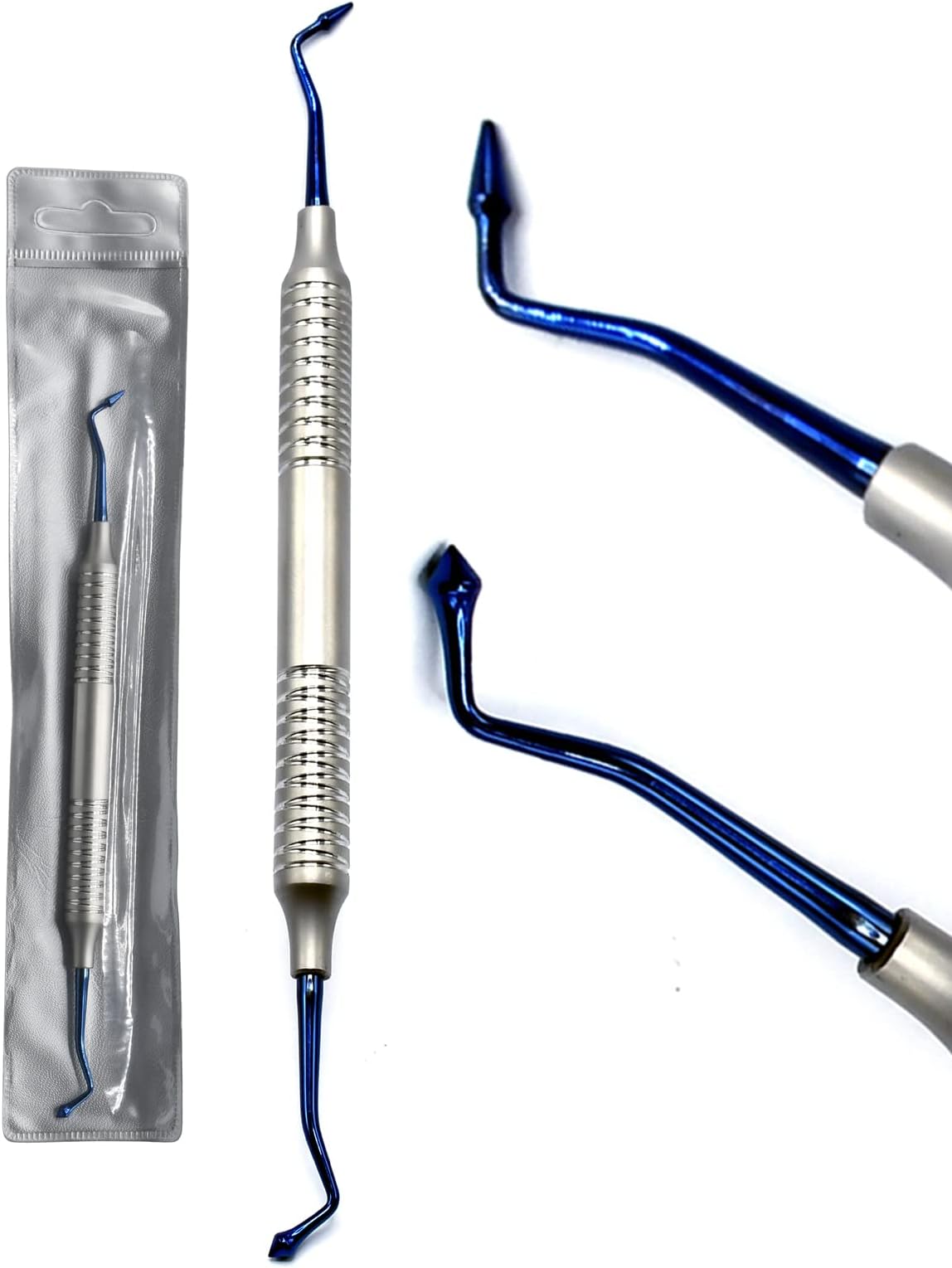 Dental Composite Posterior Burnisher Filling Instrument Duckhead for Posterior Placing, Packing and Contouring Composite Double Ended with Hollow Handle(Titanium Coated Blue)