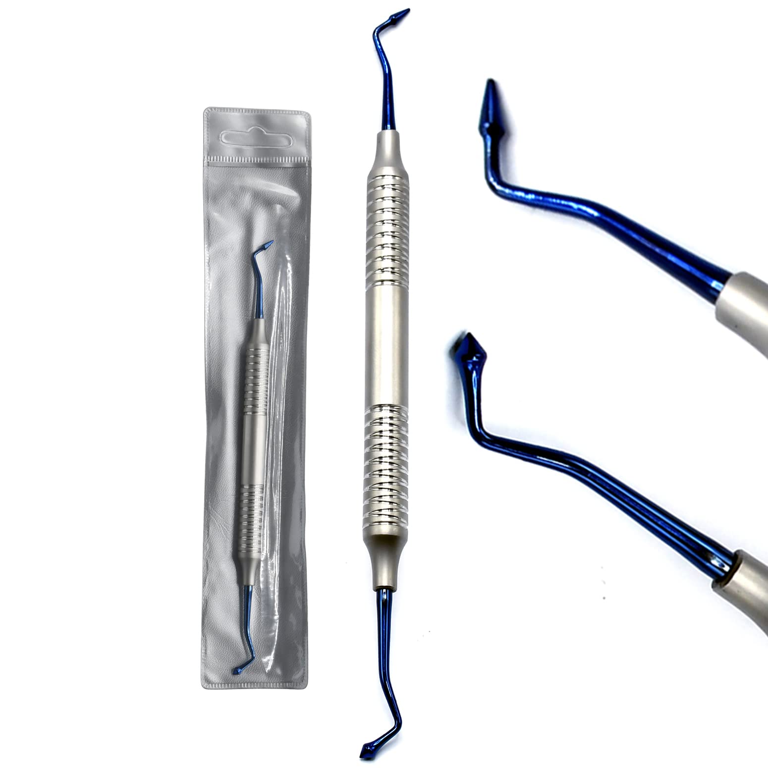 Dental Composite Posterior Burnisher Filling Instrument Duckhead for Posterior Placing, Packing and Contouring Composite Double Ended with Hollow Handle(Titanium Coated Blue)