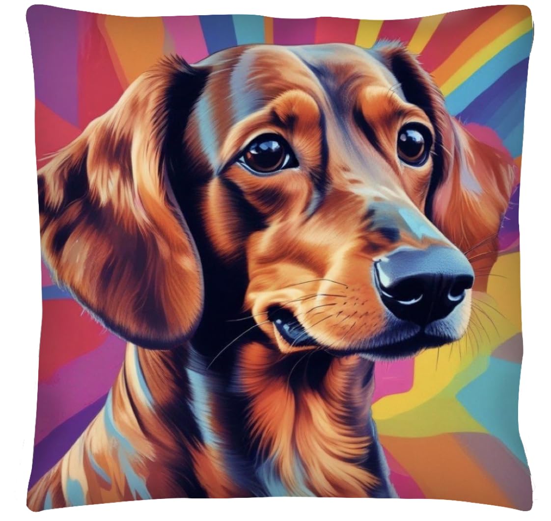 The Beach Stop Decorative Pop Art Sausage Dog Dachshund Accent Cushion Cover | Home Decor Inspo | Gift Idea for Dog Lovers | 45x45cm 18x18” | Dachshund Colourful
