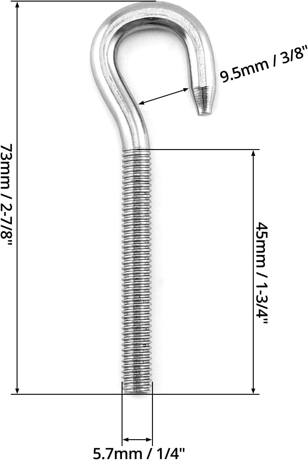 QWORK M6 Hook Bolt 304 Stainless Steel Ring Screw - 10 Pack High Hardness Steel Bolt with Screw Hook