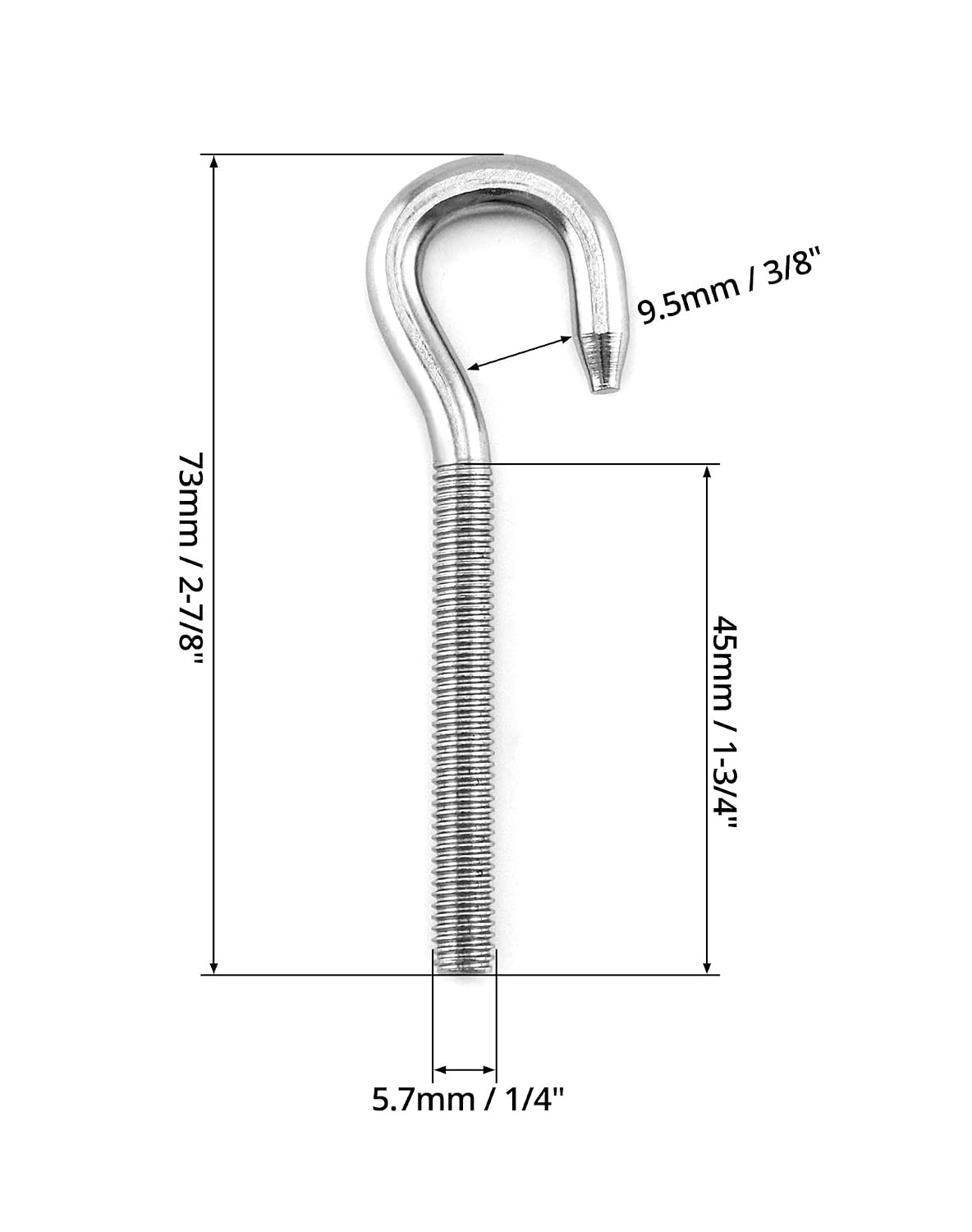 QWORK M6 Hook Bolt 304 Stainless Steel Ring Screw, 20 Pack Screw Hook High Hardness Steel Hook Bolt