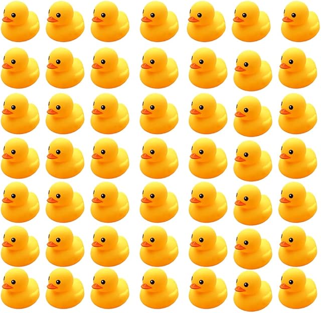 WAMSOLE 50PCS Super Mini Rubber Duck Bath Duck Toys for Toddlers Boys Girls,Squeak and Float Yellow Ducks in Bulk Jeep Ducks Baby Shower Duck Decorations Party Favors (1.6)