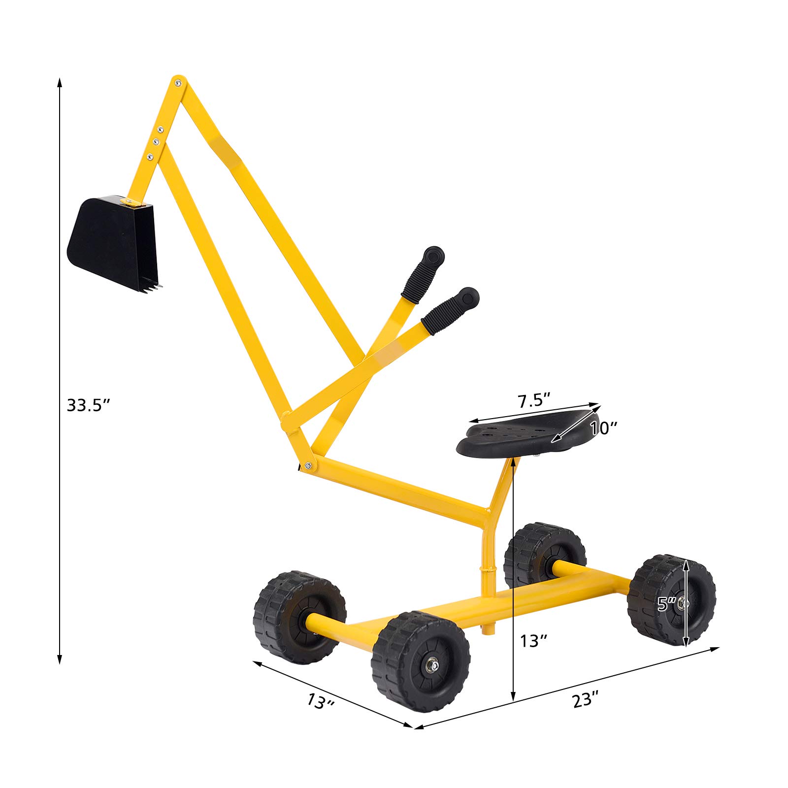 GYMAX Giocattolo Escavatore per Bambini, con Sedile Girevole a 360 Gradi, 2 Bracci e 4 Ruote Antiscivolo, Maniglia in Gomma, Adatto per Bambini 3+ Anni, (S - Giallo)