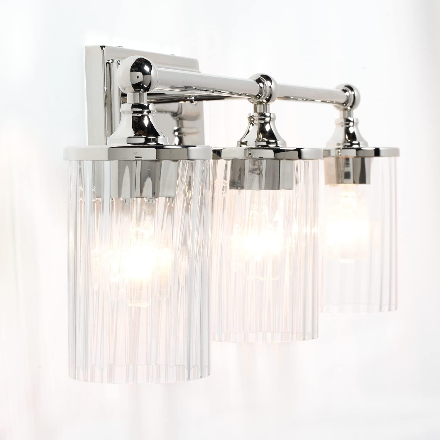 Capital Lighting 120731PN-423 Camden Clear Beveled Glass Bath Vanity Wall Mount, 3-Light 300 Total Watts, 9" H x 24" W, Polished Nickel