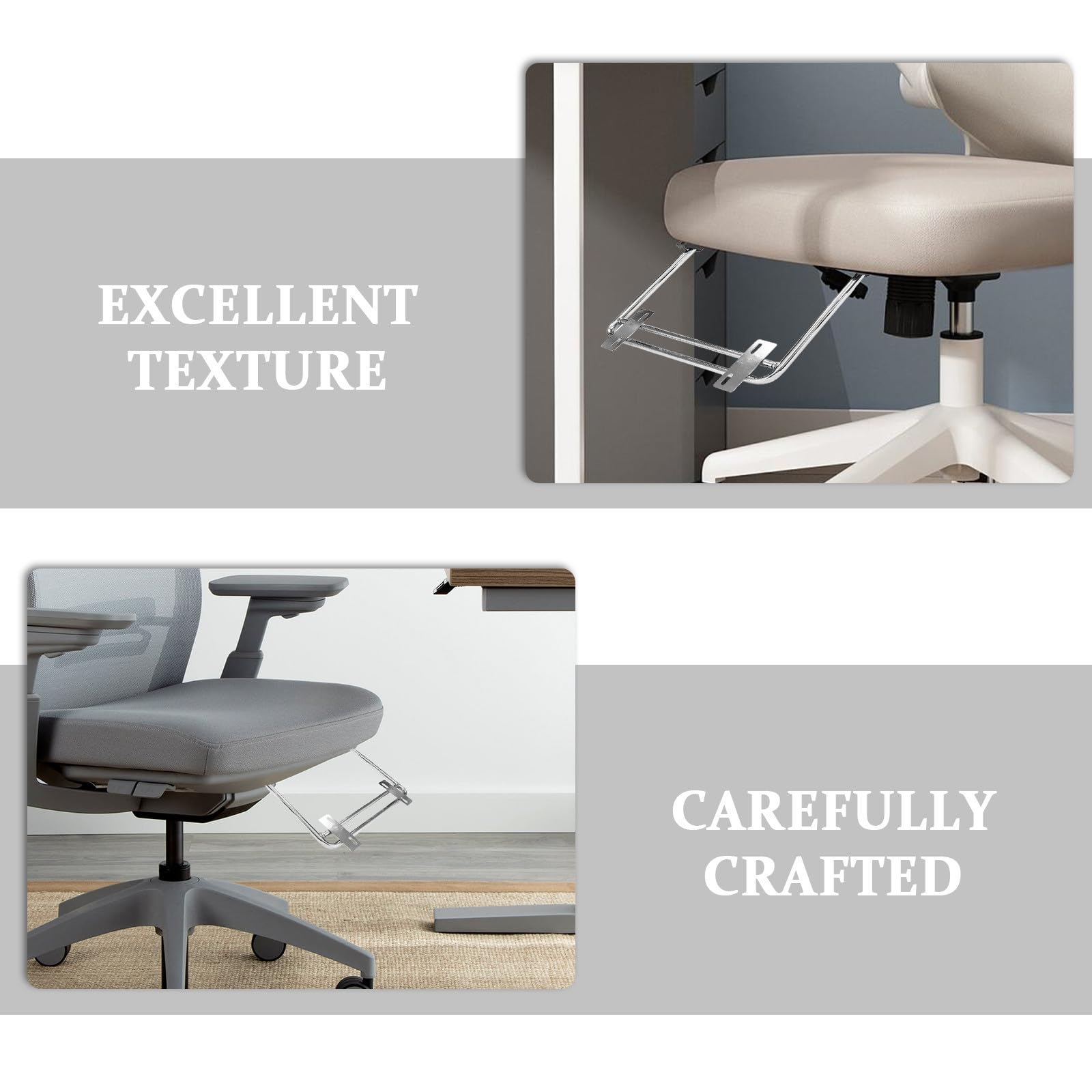 VILLCASE 2 Piezas Reposapiés para Silla de Oficina Soporte para Reposapiés de Silla de Oficina Hierro Plata Extensible 37,5cm Giratorio Instalación Fácil Confort Ergonómico en Casa