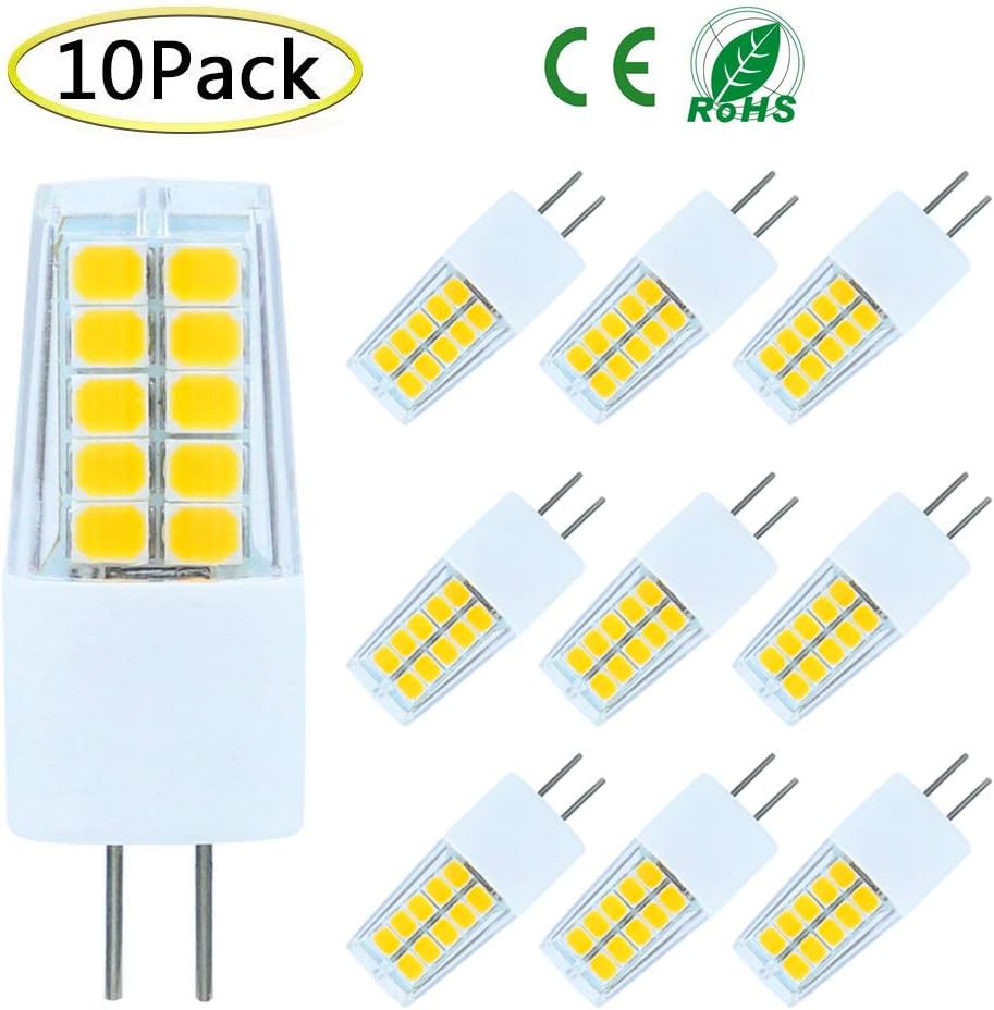 G4 LED Bulb Dimmable AC/DC 12V 3 Watt Bi-pin G4 Base Daylight White LED Light Bulb Equivalent to 25W-30W T3 JC Type Halogen Track Bulb Lamps Replacement, Daylight White 6000K (10 Pack)