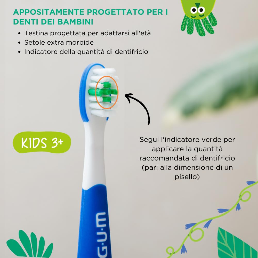 GUM Playbrush KIDS 3+ spazzolino elettrico | app di gioco interattiva | 2 modalità di spazzolamento | setole extra morbide | batteria a 8 settimane | 1x spazzolino ricaricabile | 2 testine extra | Blu