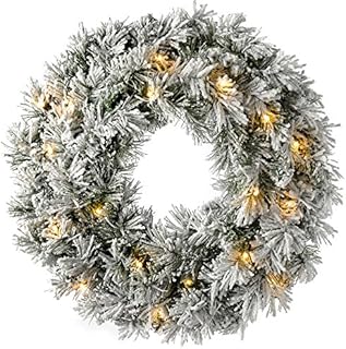 WeRChristmas Pre-Lit LED Snow Flocked Spruce Wreath Christmas Decoration - 60 x 60 x 7.5 cm, White