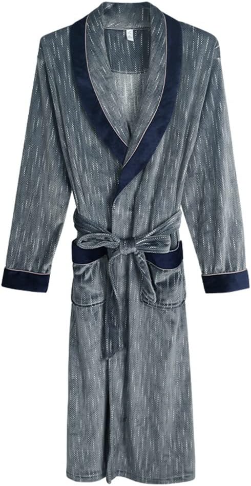 Bathrobe Flannel Man Bathrobe for Home Lengthen Warm Robe Kimono Nightgown Dressing Gown