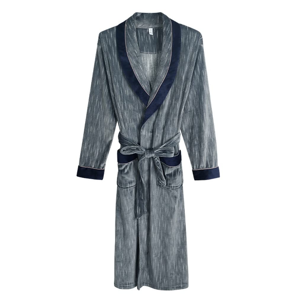 Bathrobe Flannel Man Bathrobe for Home Lengthen Warm Robe Kimono Nightgown Dressing Gown(XL code)