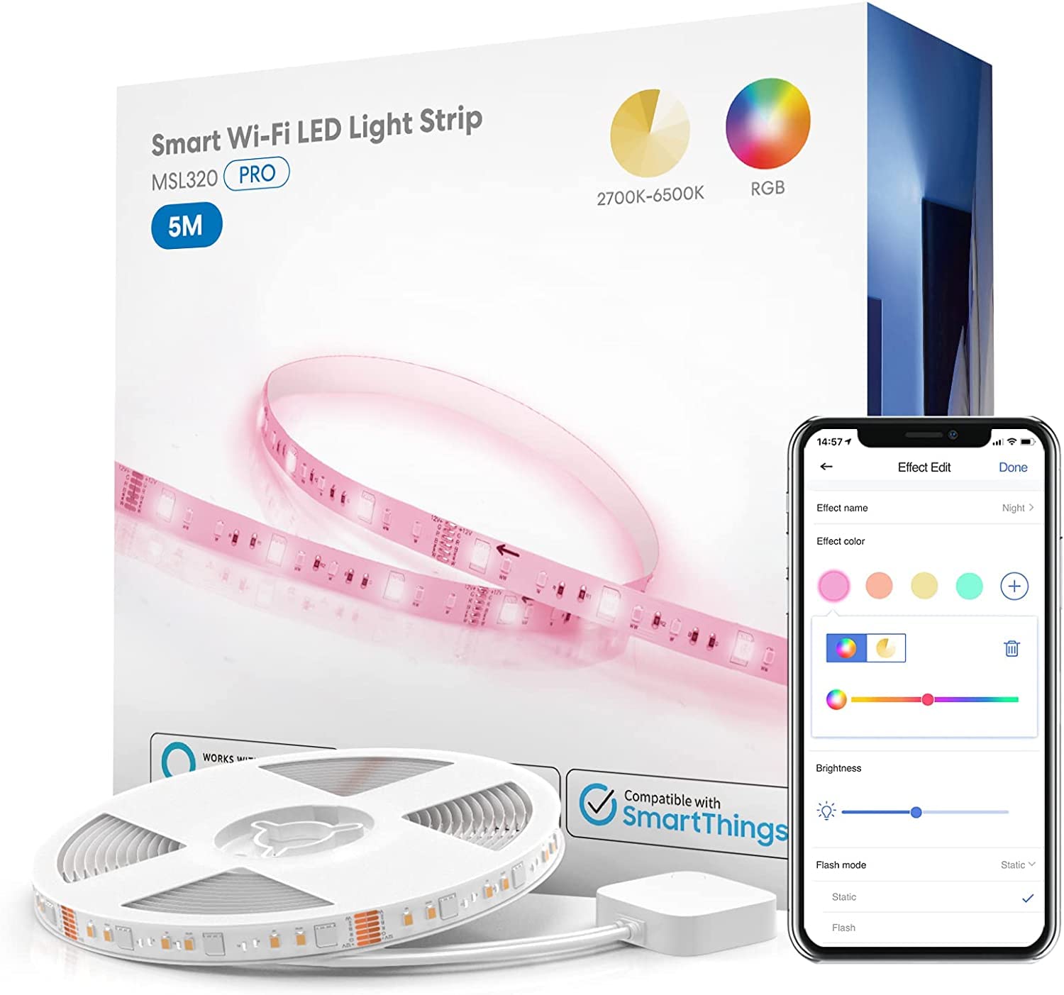 meross meross Tiras LED Wi-Fi Luces LED RGBWW 3M, Tira de Luz IP20, 12V, Admite DIY. Compatible con Alexa y Google Assistant. Decoración de la Habitación [Clase de eficiencia energética A]