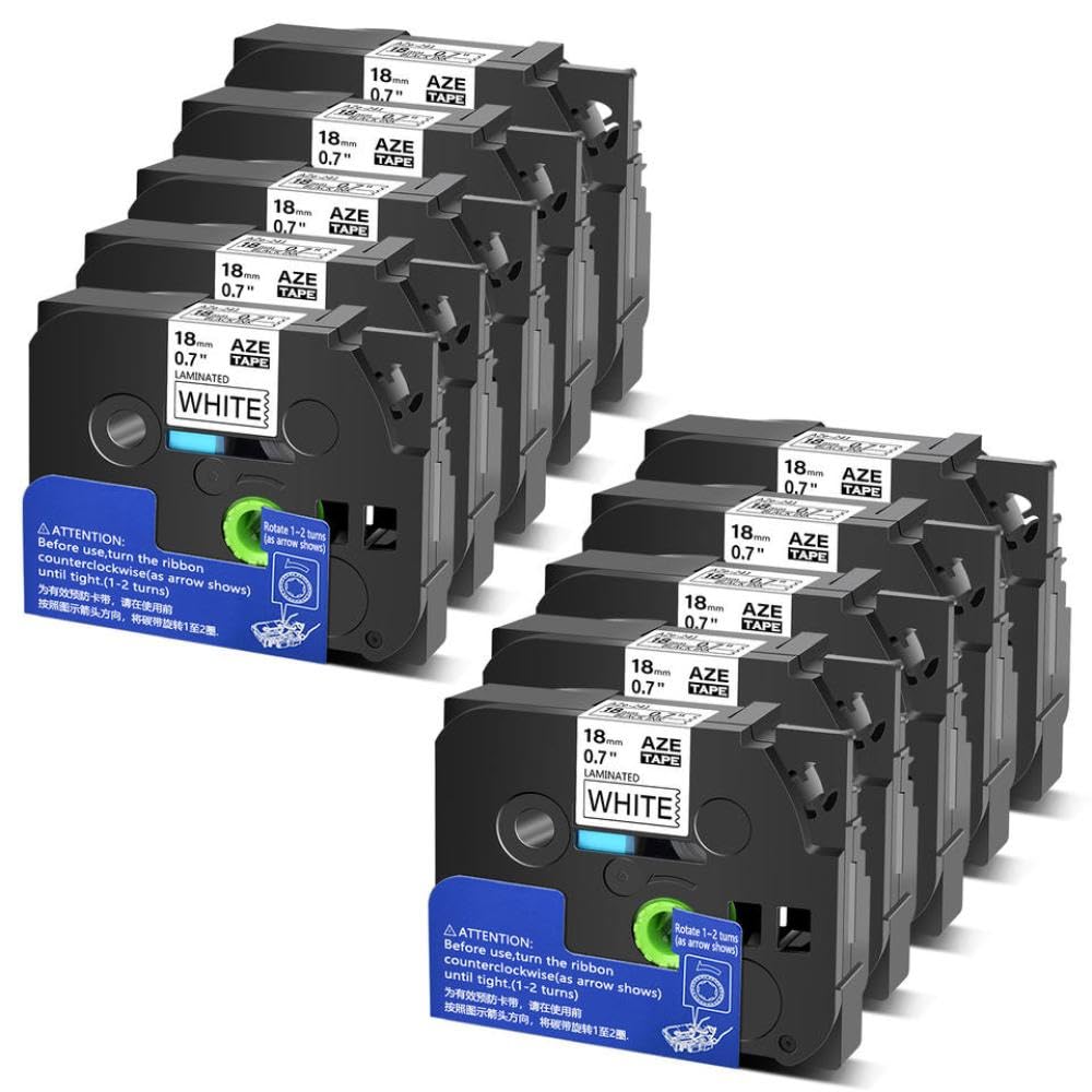 Nastro per etichette laminato da 10 pezzi nero su bianco da 18 mm compatibile con nastro per etichette laminato Tz TZe 241 per stampanti per etichette PT 1010 PT D450