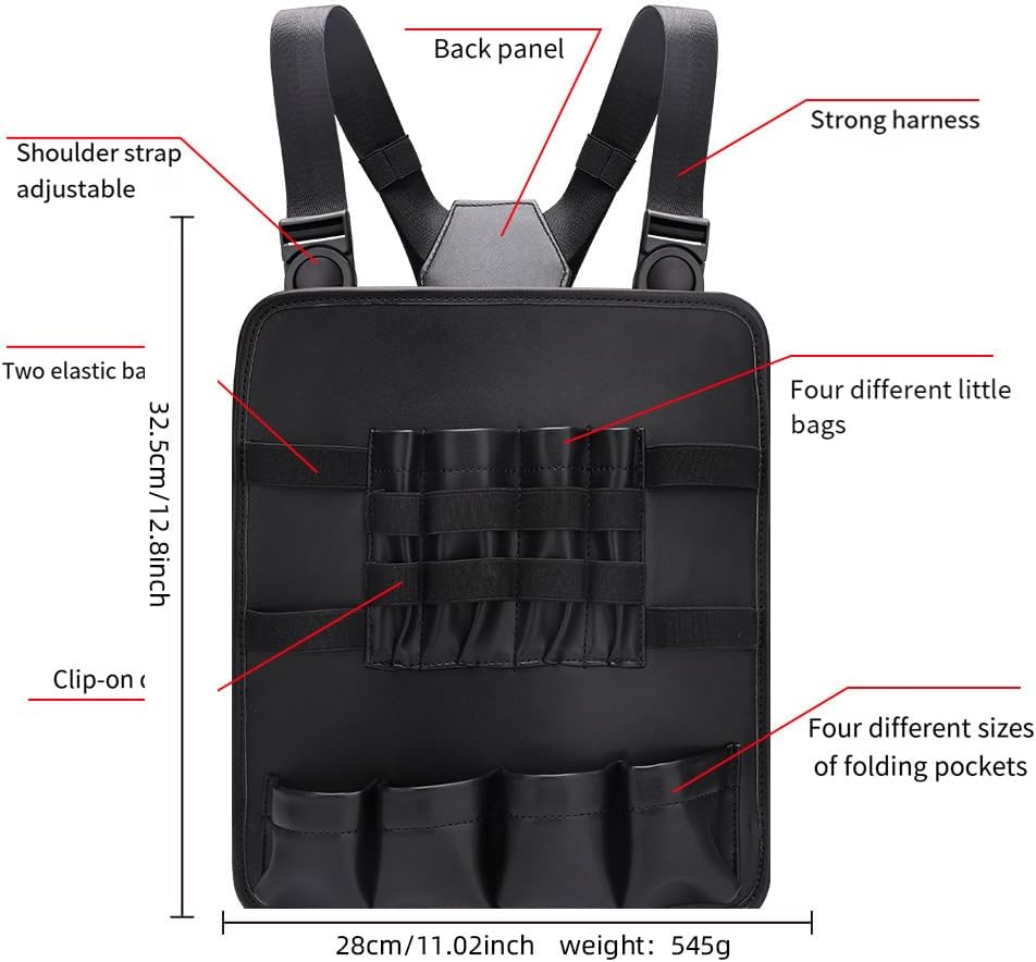 Hairdresser Scissor Holster Pouch Bag, Leather Chest Rigs Bag Vest,Haircut Tools&Hairdresser Scissor Shears Bag，PU Leather Hairdresser Scissor Bag Haircut Tools Storage Chest Bag （Black,only Bag