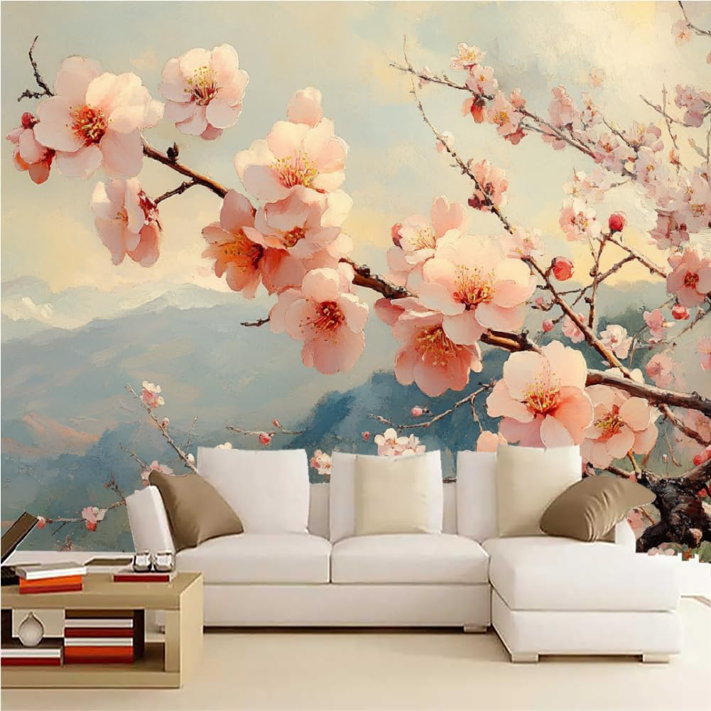 Peach Blossom 3D Peel and Stick Wall Murals Fruit Trees – Self-Adhesive Removable Wallpaper for Living Room, Bathroom, Bedroom | HD Digital Print on Premium Canvas