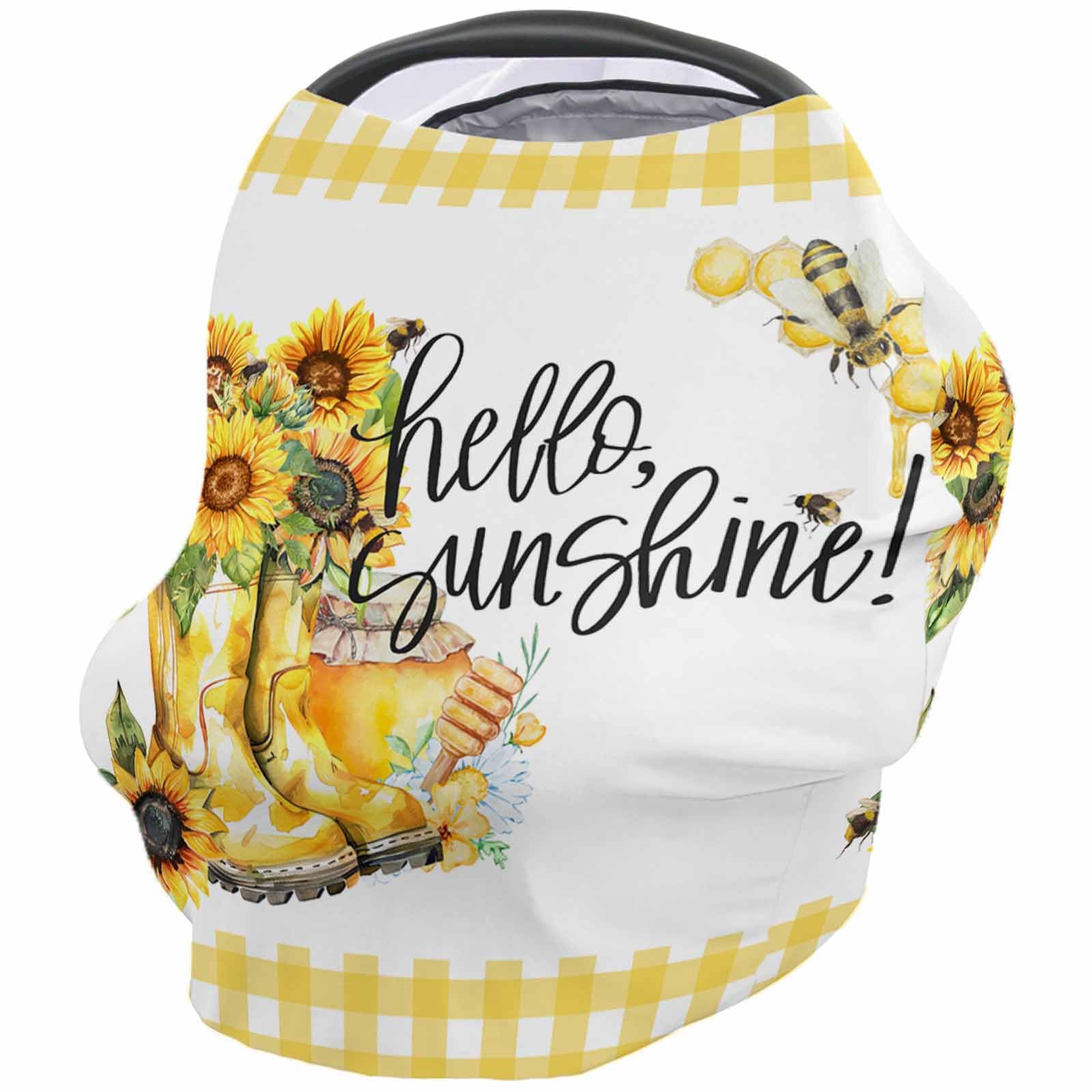 Nursing Cover for Breastfeeding Scarf, Yellow Sunflower Buffalo Plaid Bee Summer Baby Car Covers Super Soft Multi Use for Canopy Shopping Cart Cover Blanket Stroller Cover