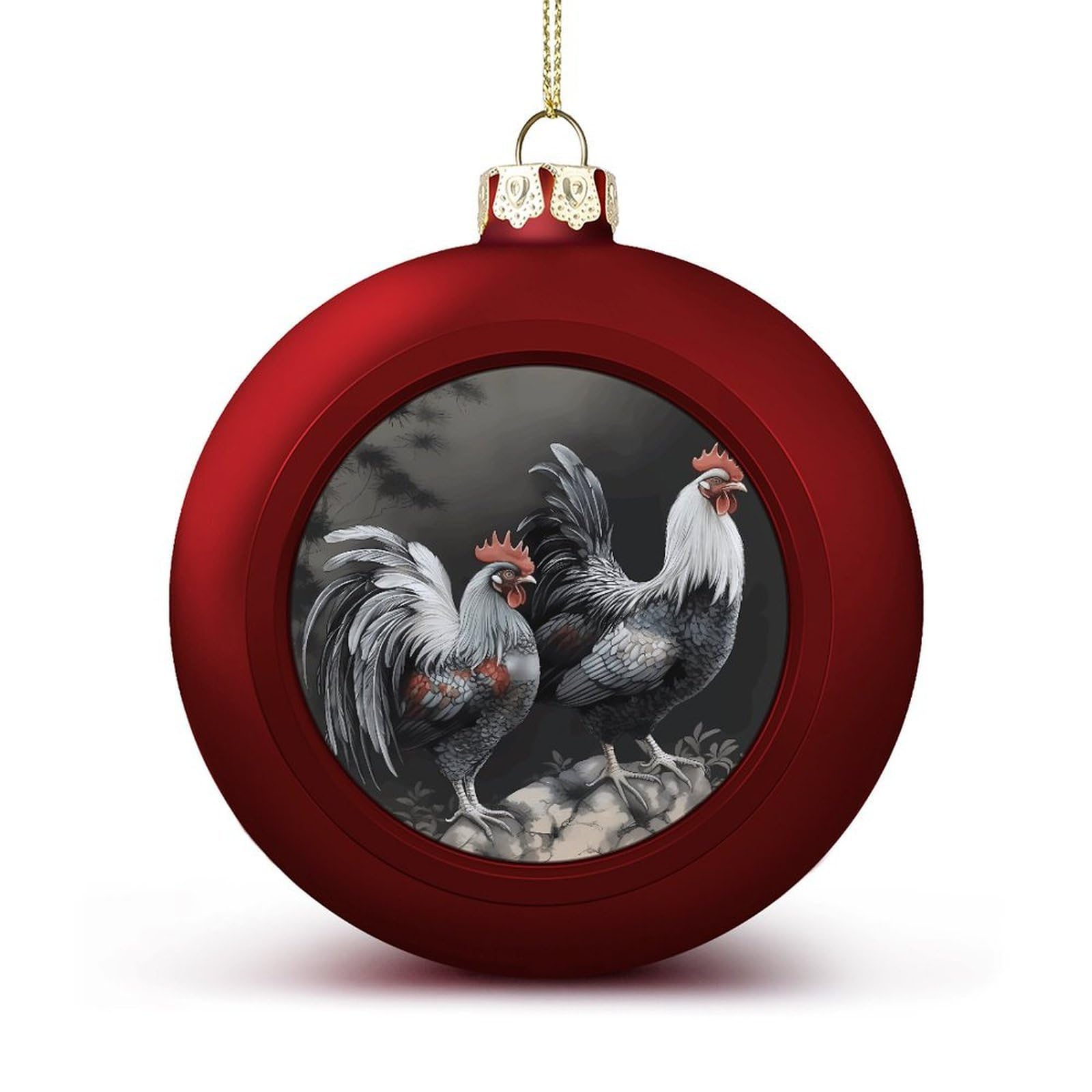 Rooster Pattern Christmas Balls Ornaments for Xmas Christmas Tree 1.6" Hanging Shatterproof Xmas Balls Hanging Decor Pendants for Holiday Party Outdoor Indoor DIY Craft Supplies