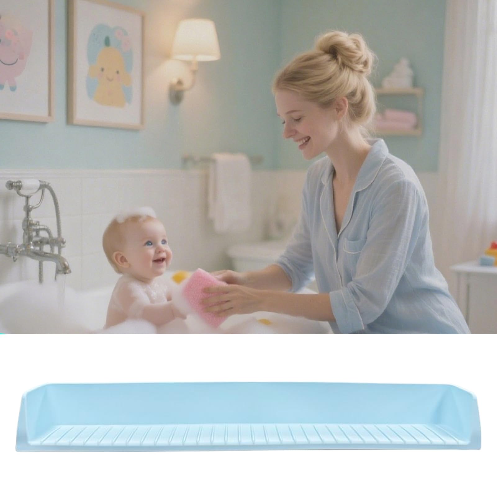 Bathtub Splash Guard, Silicone Toy Tray, Suction Cup Base Design, Water Splash Prevention, for Sink Vanity Bathroom Use,80x11.5x7.9cm/31.5x4.53x3.11 Inches, Gray, 1 Piece