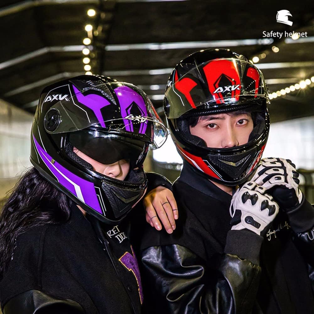 Motorradhelm Damen Herren Full Face Helm Retro Klapphelm DOT/ECE-Zertifizierter Mit Anti-Fog Sonnenblende Helm Motorrad Downhill Helm Mopedhelm Schutzhelm Für Cruiser Chopper,Purple-55~62CM