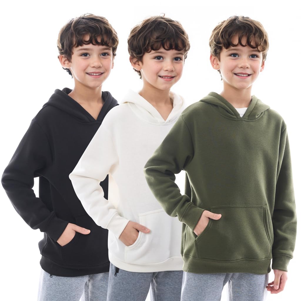 WHITE PEAK TRADING COMPANY Boys Athletic Hoodie Sweatshirt, 3 Pk Fleece Long Sleeve Kids Pullover Hoodies boy&girl Size 6-20