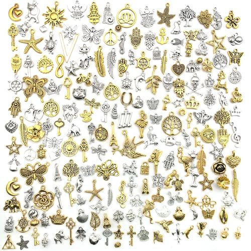 JSTHHTT 200 Pièces Breloques Charms Pendentifs, Mixte Charms Pendentifs, Accessoires de Bracelet Pendentif, Creation Bijoux, Petits Pendentifs, pour la...