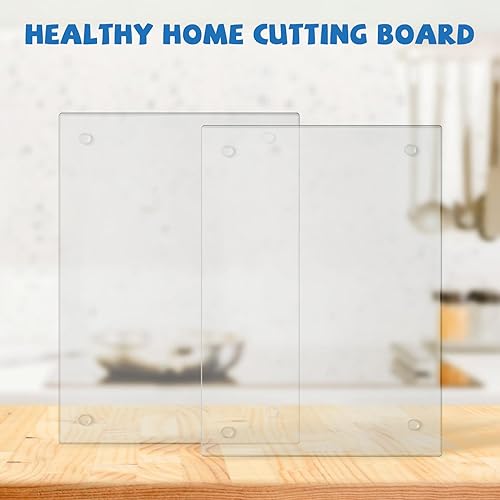 Miniatura 6 de Tabla de cortar de vidrio, vidrio templado transparente para cocina, 2 piezas (12 x 16 pulgadas y 12 x 16 pulgadas), con patas de goma,