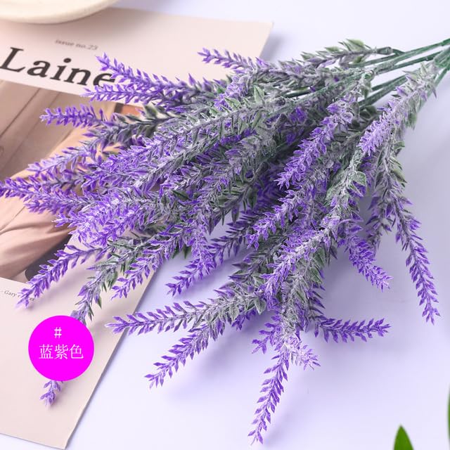 NSYERTTA10Pcs Artificial Flowers Flocked Plastic Lavender Bundle Fake Plants Wedding Bridle Bouquet Indoor Outdoor Home Kitchen Office Table(Zr-lan Zi Se)