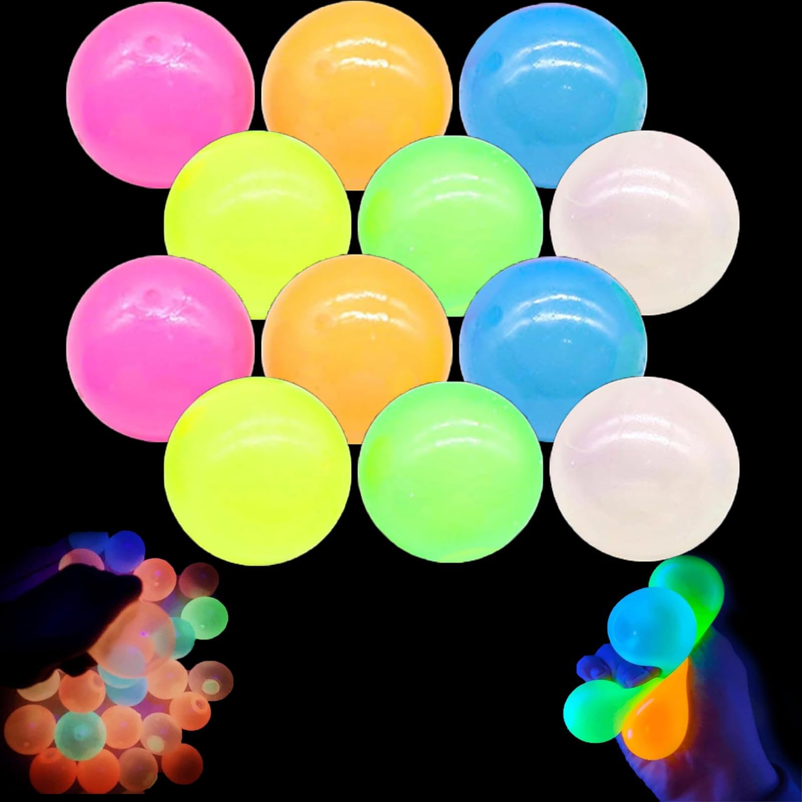Glorbs Balls, Glorbs Sticky Balls, Glow in The Dark Sticky Balls, Sticky Balls for Ceiling, Dream Balls Stress Balls for Adults (12PCS)