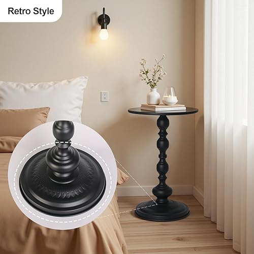 Miniatura 5 de Mesa auxiliar redonda pequeña de metal, mesa de noche vintage para espacios pequeños, mesas de pedestal modernas para sala de estar, dormitorio,