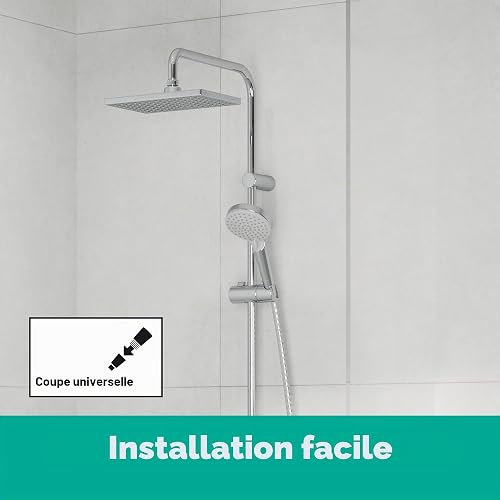 hansgrohe colonne de douche économie d'eau Vernis Shape (EcoSmart), avec mitigeur thermostatique de baignoire, douche de tête 230 x 170 mm avec 1 jet, chromé, 26098000 - 6