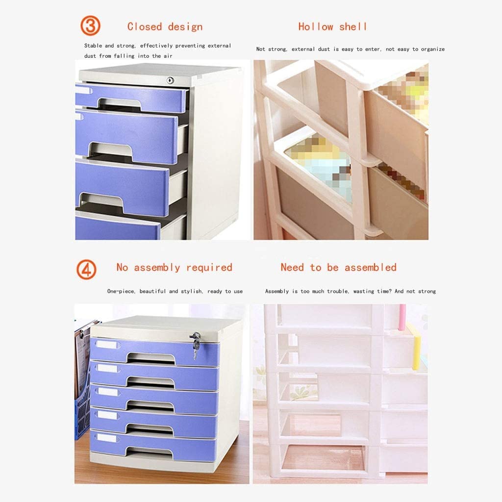 Armadietto con 4 cassetti blu con serratura per scrivania, ufficio, schedario, divisori, sicuro e elegante, per casa e ufficio