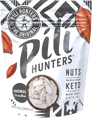 Pili Hunters - Wild Sprouted Pili Nuts, Natural Unsalted Plain (1 lb Bag) Keto/Paleo/Vegan Snacks, Low Carb Energy, Gluten Free, No Sugar Added, Superfood, The Original