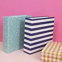 Vista 5 de Craftelier - Álbum de cartón forrado con patrón de rayas (6" x 8") Sistema de 2 anillos en D metálicos dorados Cubiertas duras y resistentes