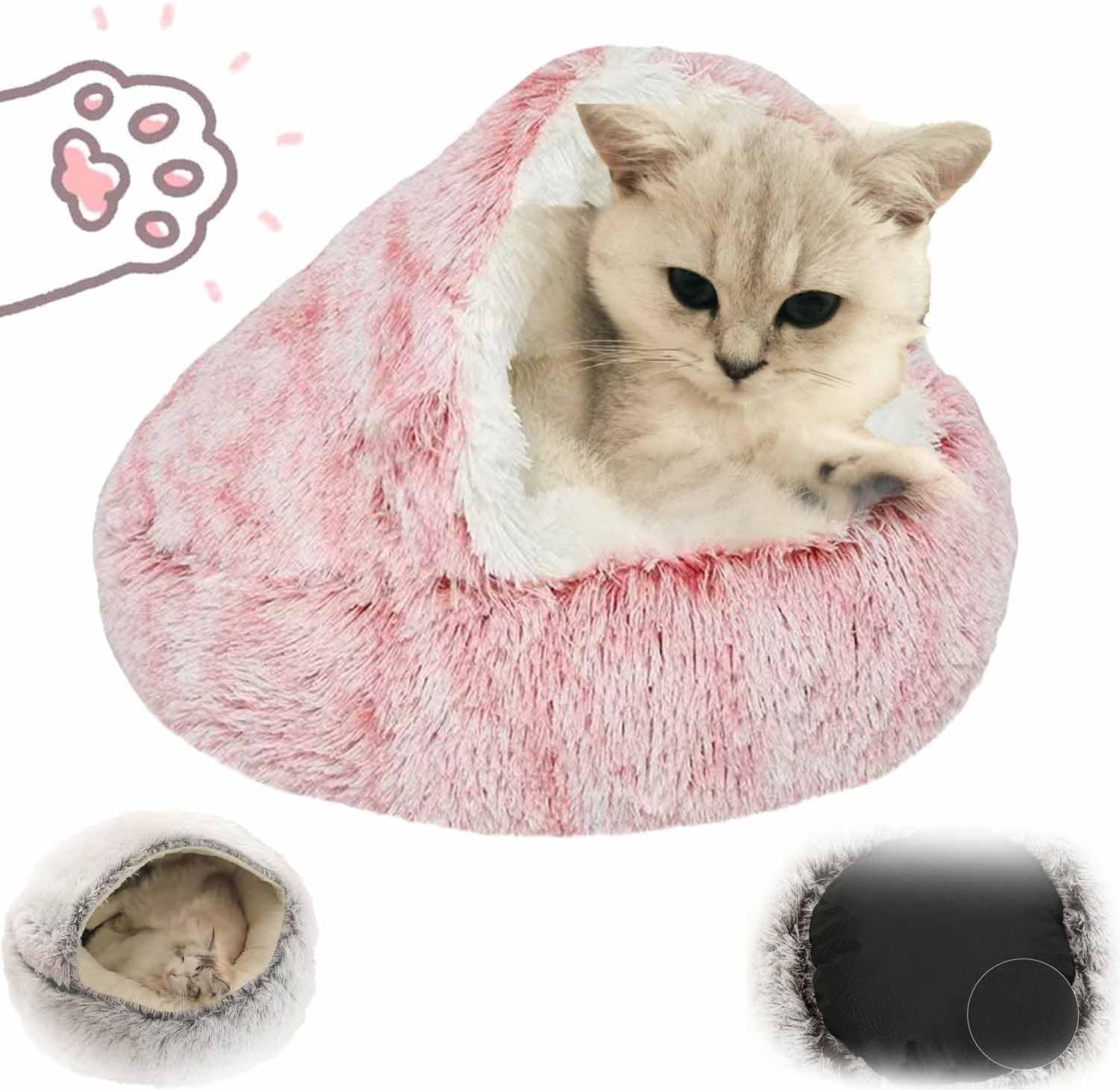 Fauven Calming Seashell Bed, Soft Cat Nest Bed, Lapcatz Nest Bed, Thickened and Warm Anti-Slip & Washable Fluffy Cat Bed for Small and Medium Dogs Cats (Coffee, 50cm)