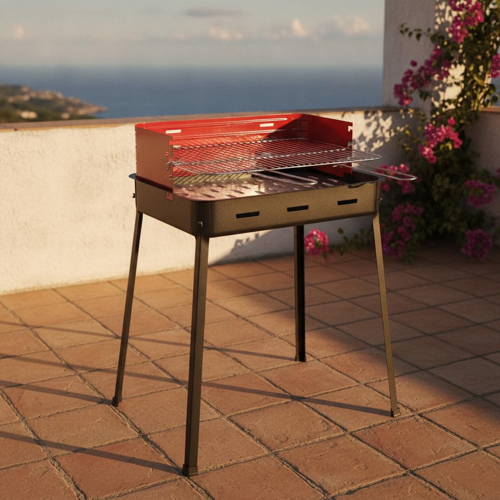 Barbecue A Carbone Carbonella GRILL da esterno Lavorazione Italiana Artigianale Modelli MIcro Portatile Professionali Da Campeggio PicNic Terrazzi Balconi (Grande, Rettangolare)